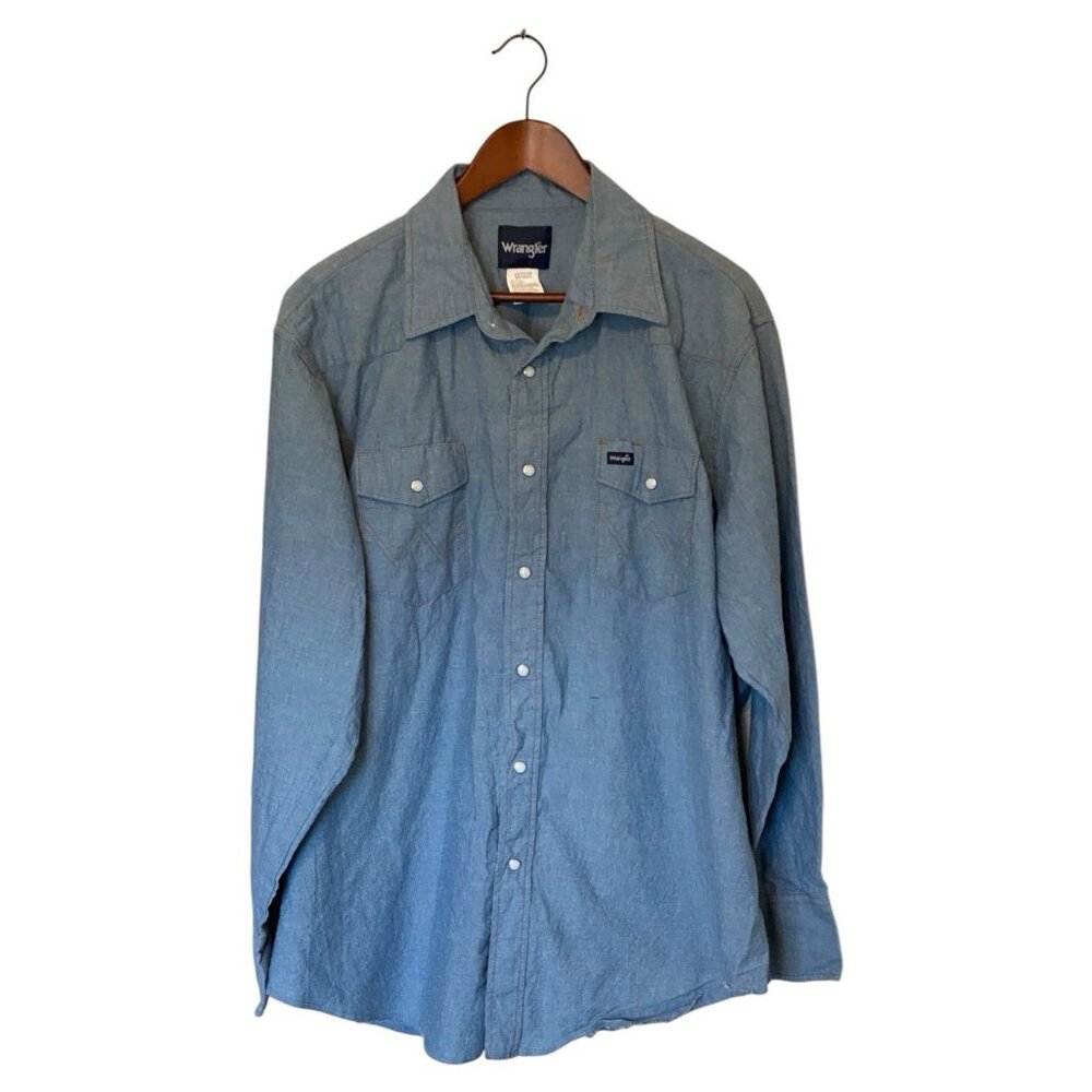 Wrangler Blue Denim Long Sleeve Pearl Snap Down Men's XXL